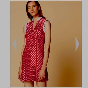 SANDRO PARIS TWO-TONE LACE DRESS RED EUC 6 / 38 MUST SEE